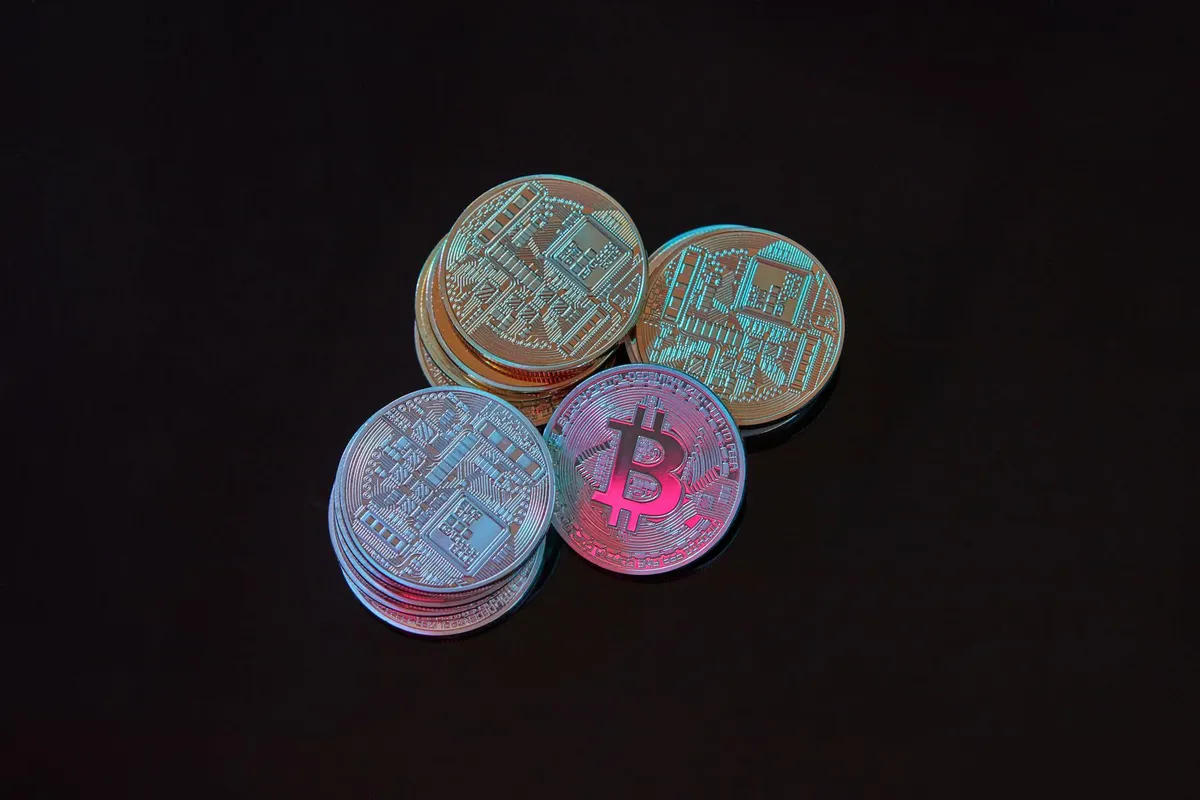 Close-up of Bitcoin coin with intricate circuit details